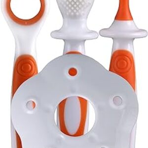 Luv Lap Baby Training Manual Toothbrush Set with Anti Choking Shield, Kids Teeth Tongue Cleaner, Baby Oral Hygiene, 3 pcs, (White/Orange)